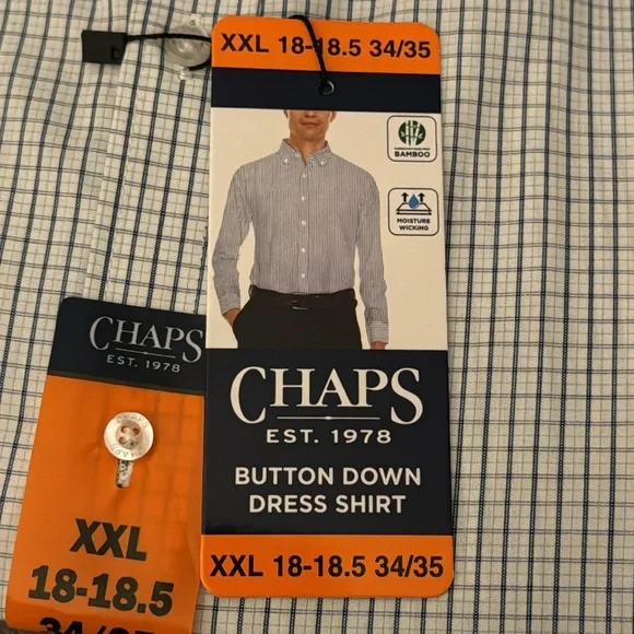 Chaps XXL Blue checked button down , nwt! - Picture 3 of 3